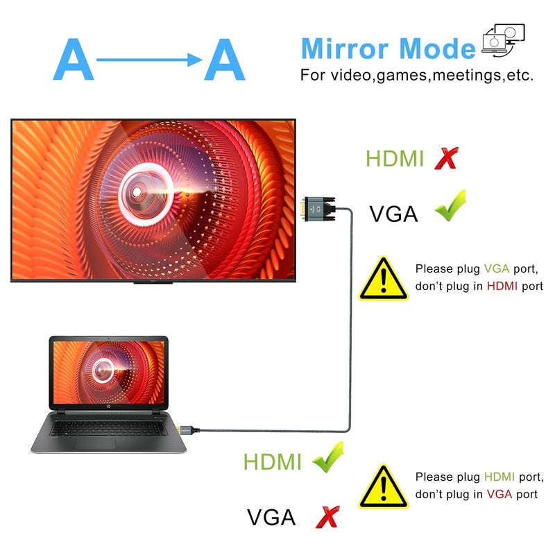 Twozoh كابل HDMI إلى VGA بطول 15 قدم. غلاف من سبائك الألمنيوم مع حياكة نايلون ومطلي بالذهب يدعم 1080P/60HZ - Image 4